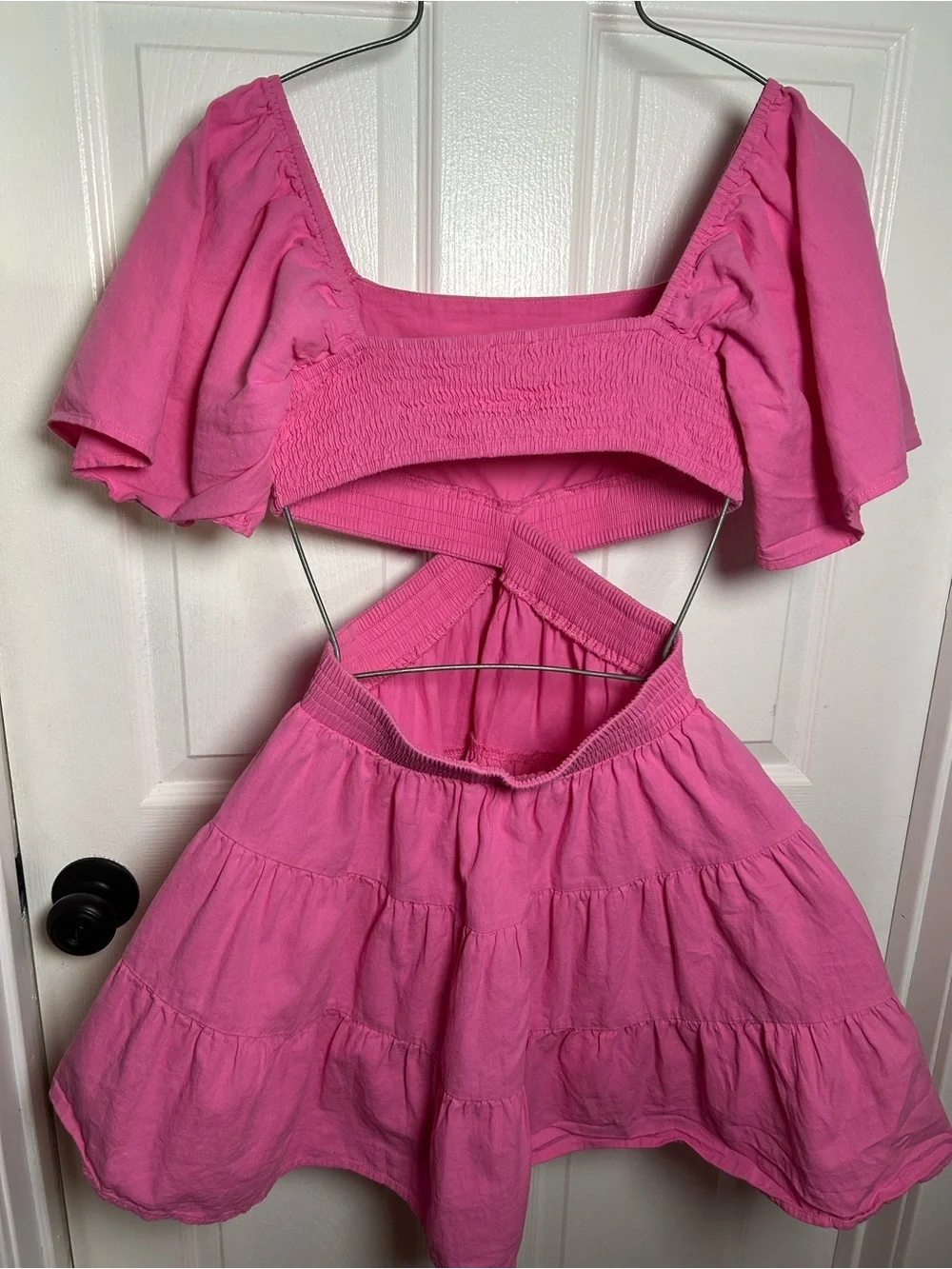 Shy Velvet Hot Pink Tiered Cutout Mini Dress - Picture 2 of 3